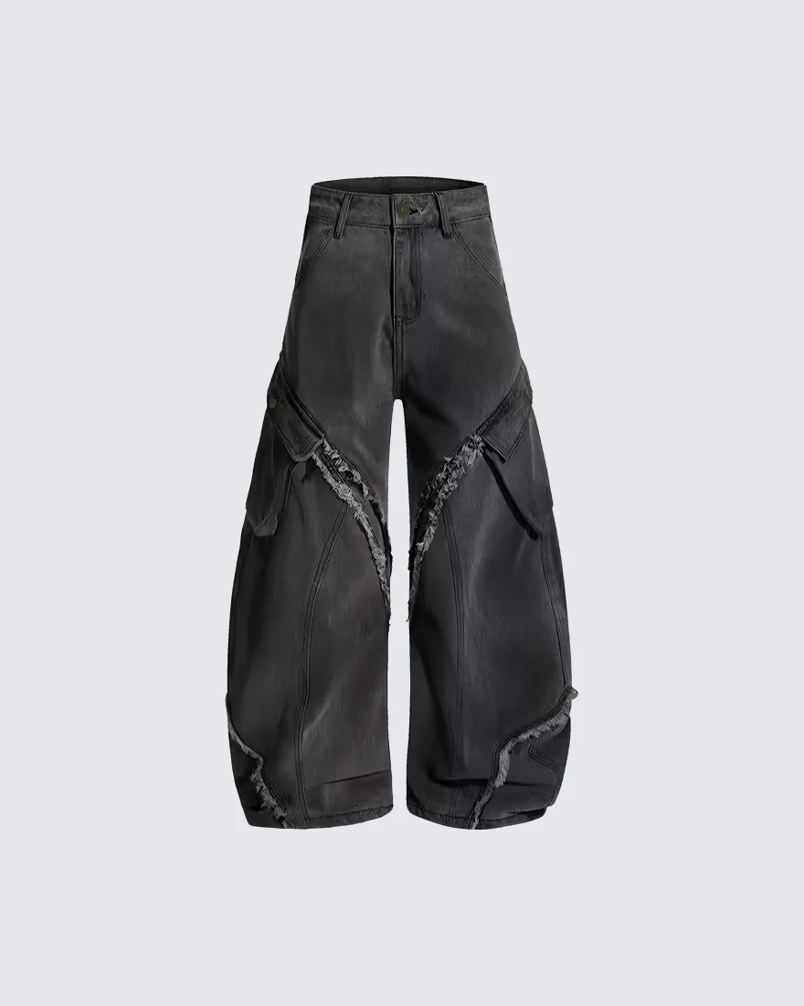 American Dark Washed Deconstructed Wide Leg Pants - Image 2