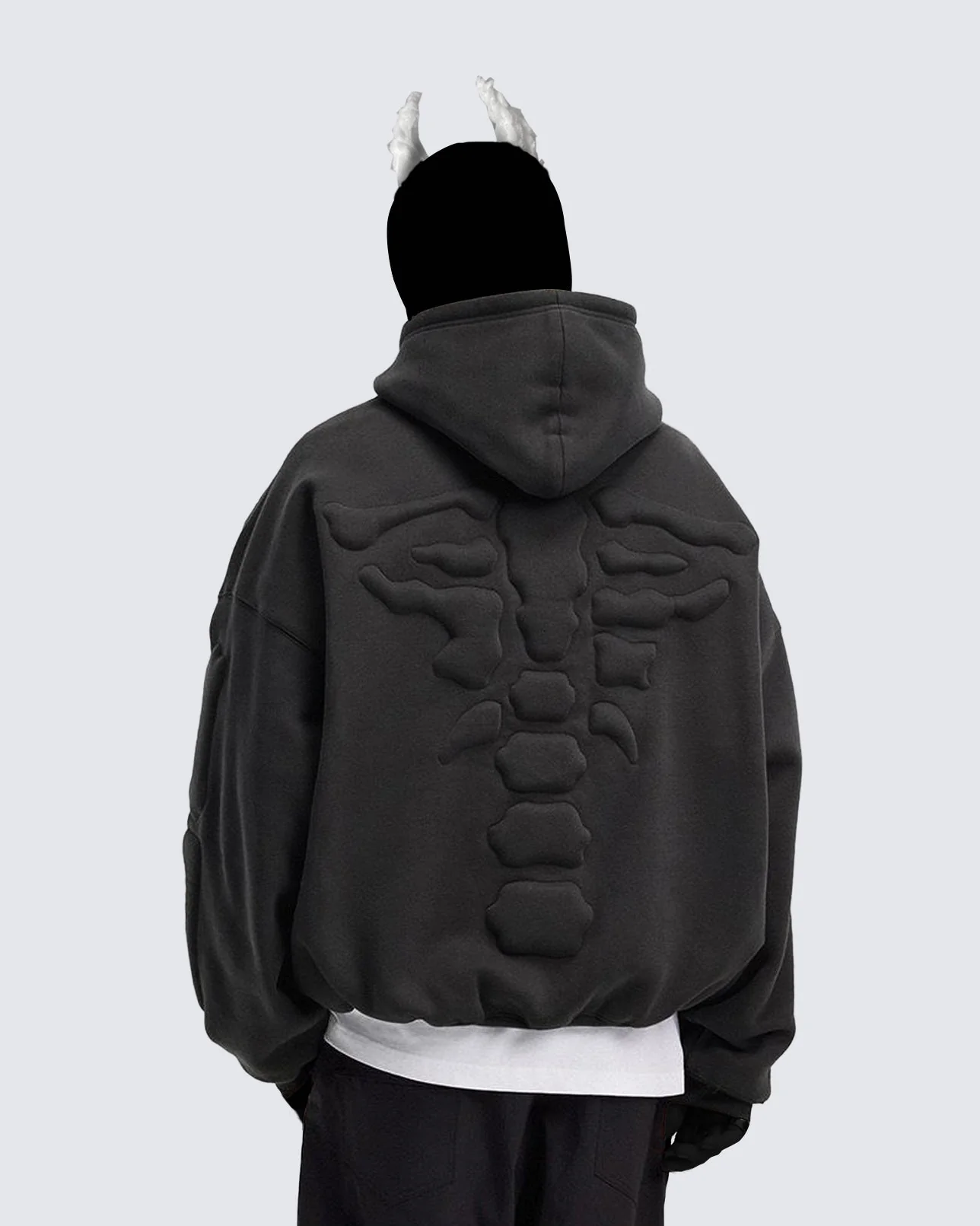 KIIKIO Warm Textured Double-Layer 3D Skeleton Hoodie - Image 3