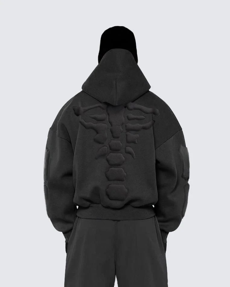 KIIKIO Warm Textured Double-Layer 3D Skeleton Hoodie - Image 4