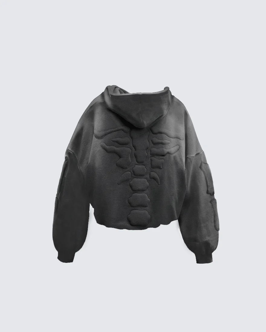 KIIKIO Warm Textured Double-Layer 3D Skeleton Hoodie - Image 5