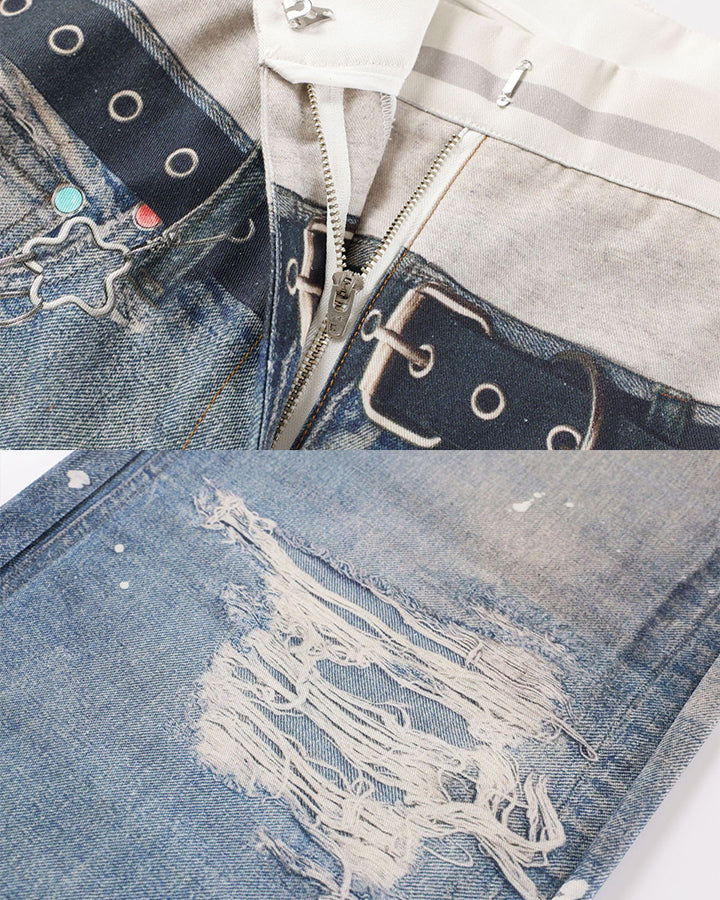 American 3D Digital Print Double Waistband Jeans - Image 12