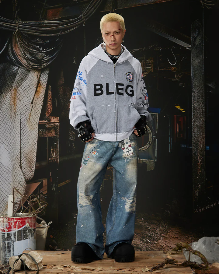 American 3D Digital Print Double Waistband Jeans - Image 2