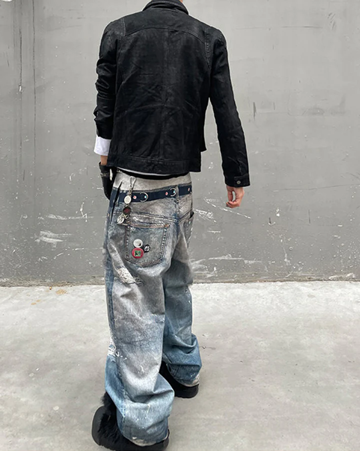 American 3D Digital Print Double Waistband Jeans - Image 7