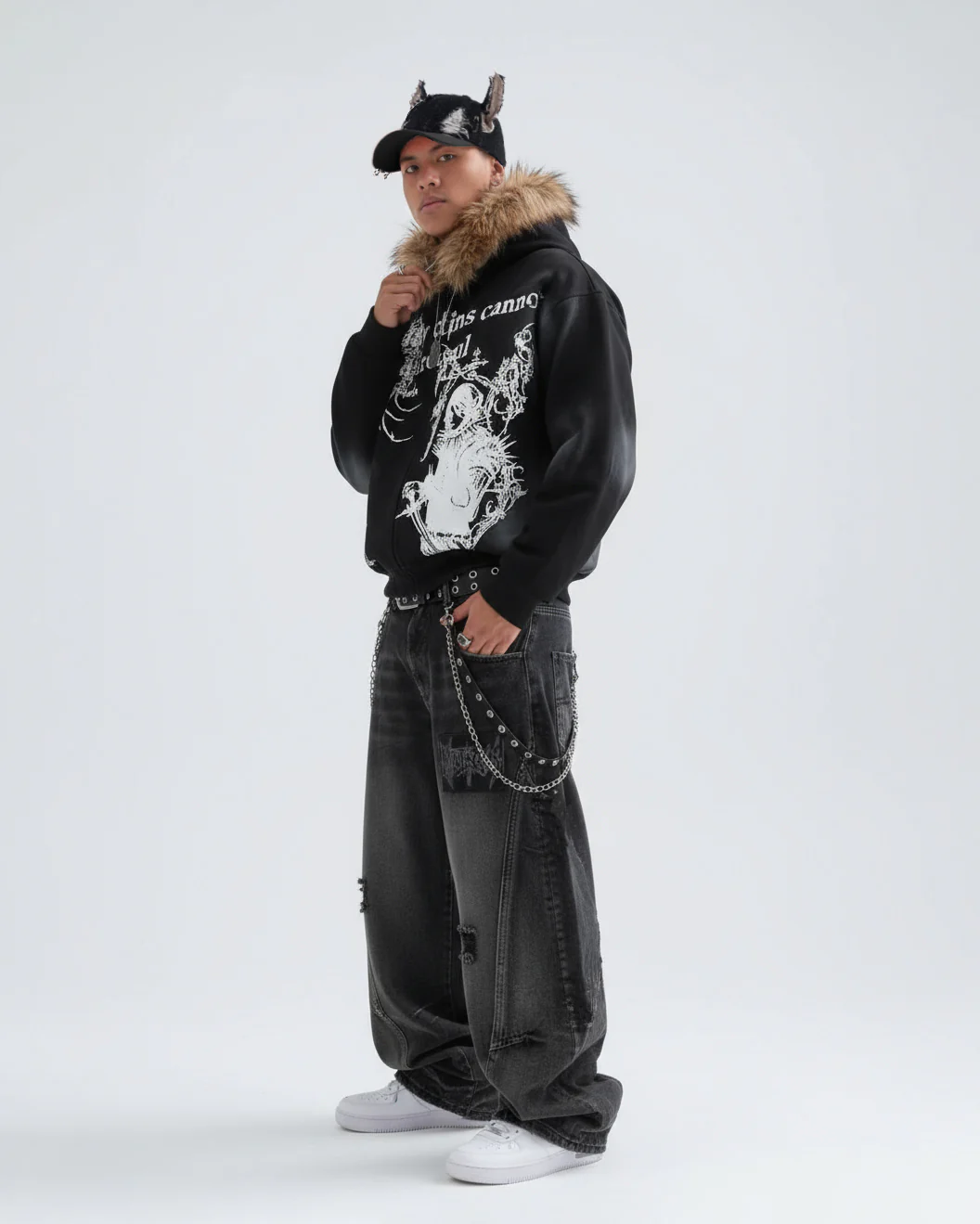 American Avant-Garde Distressed Letter Wide-Leg Jeans - Image 3