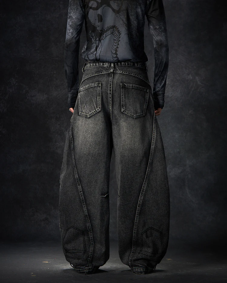 American Avant-Garde Distressed Letter Wide-Leg Jeans - Image 4