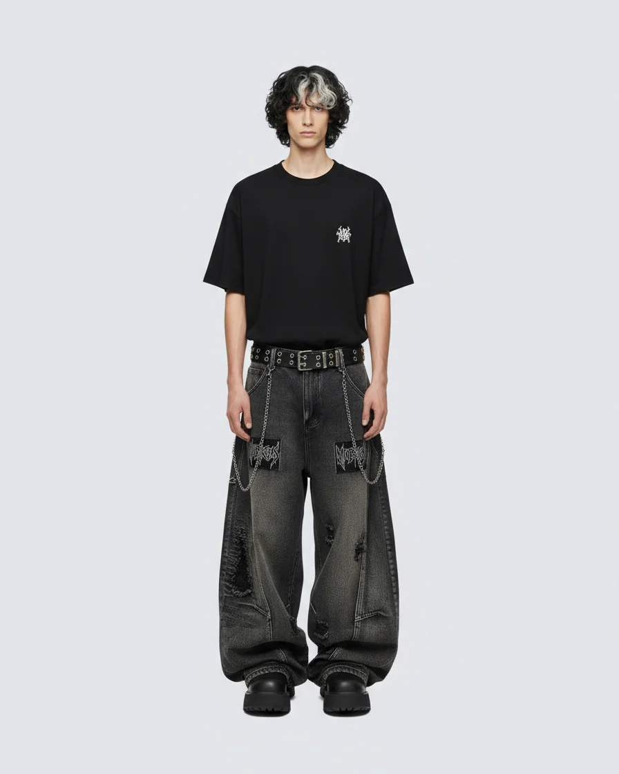 American Avant-Garde Distressed Letter Wide-Leg Jeans - Image 6