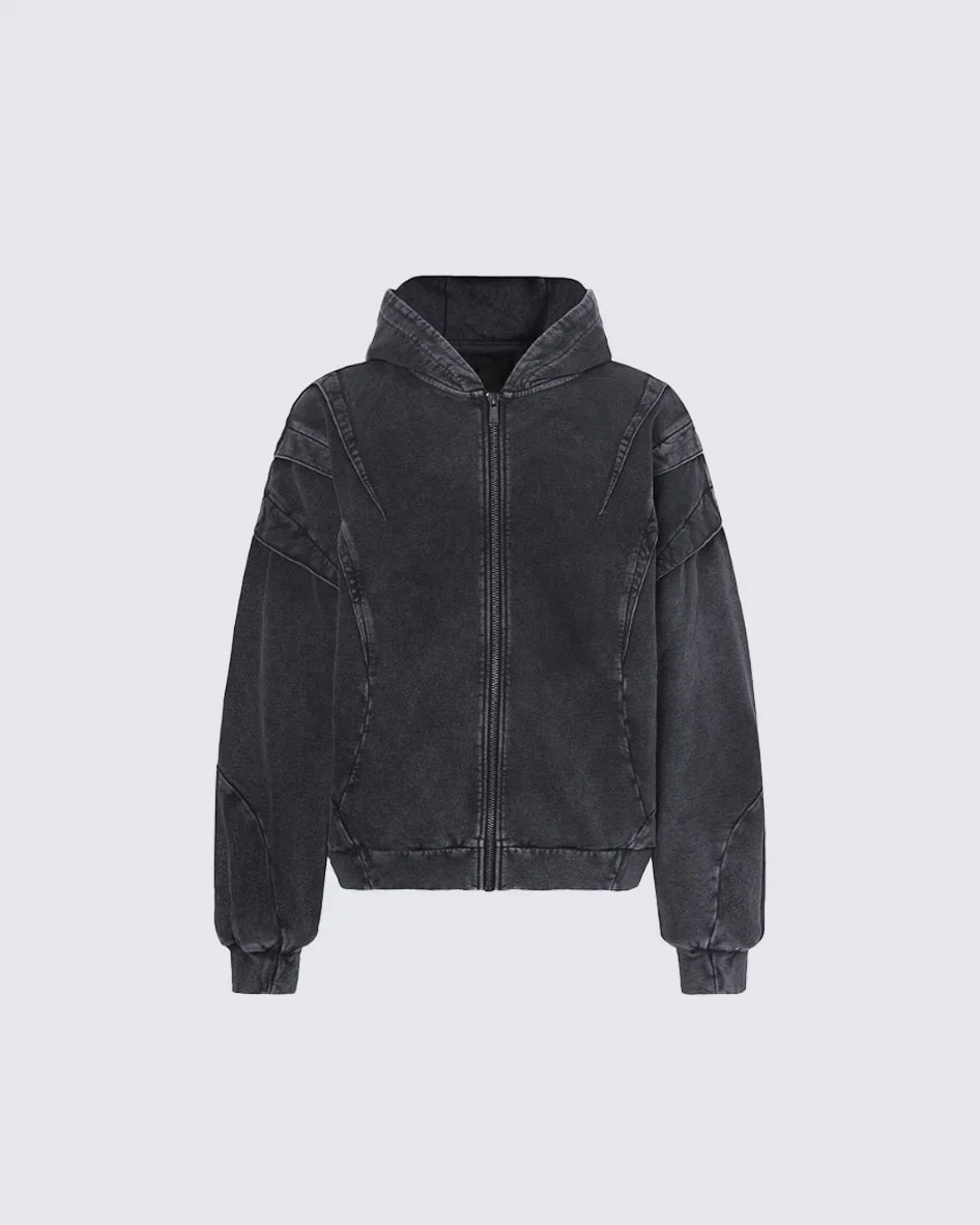 American Avant-Garde Washed Distressed Deconstructed Armor Hoodie Set - Image 3