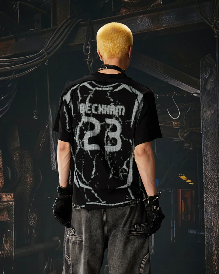 American Black Mesh Number Print Tee - Image 2