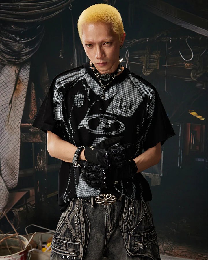 American Black Mesh Number Print Tee - Image 6