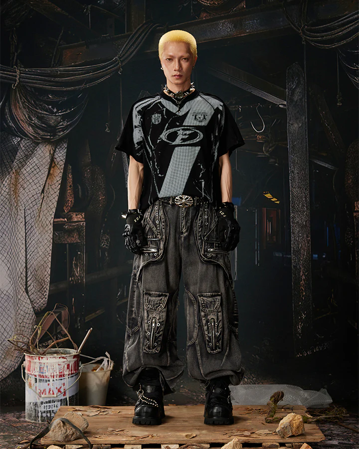 American Black Mesh Number Print Tee - Image 9