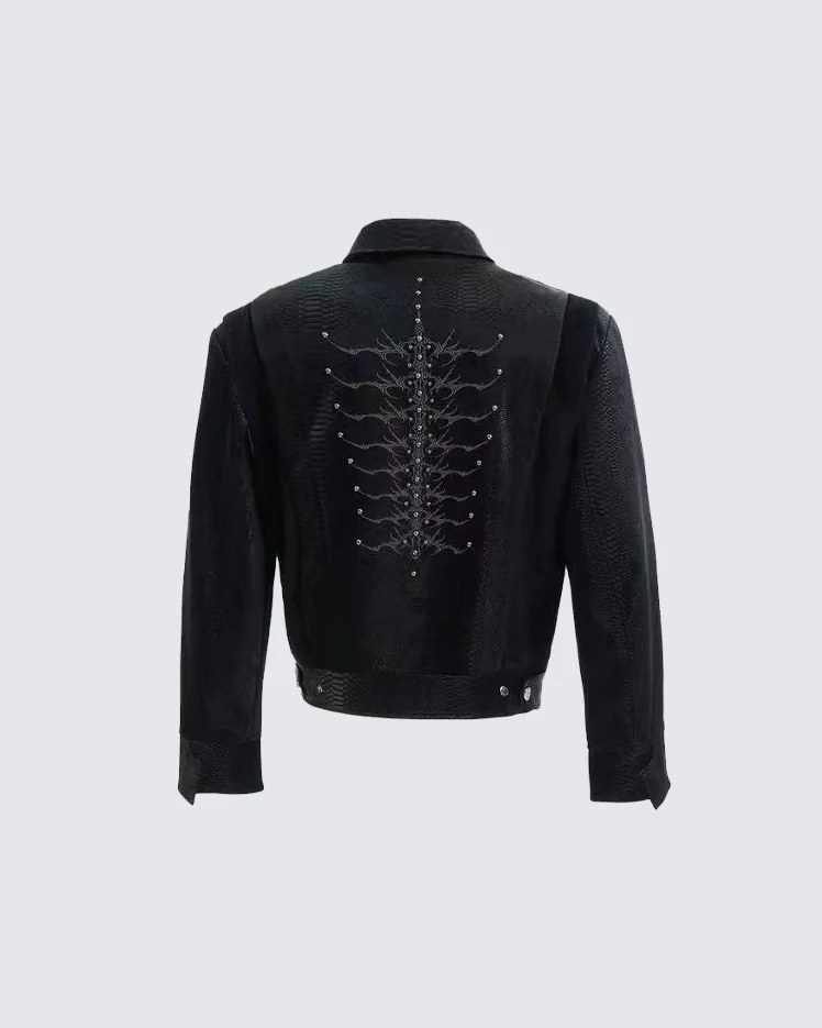 American Cropped Leather Jacket - Image 3
