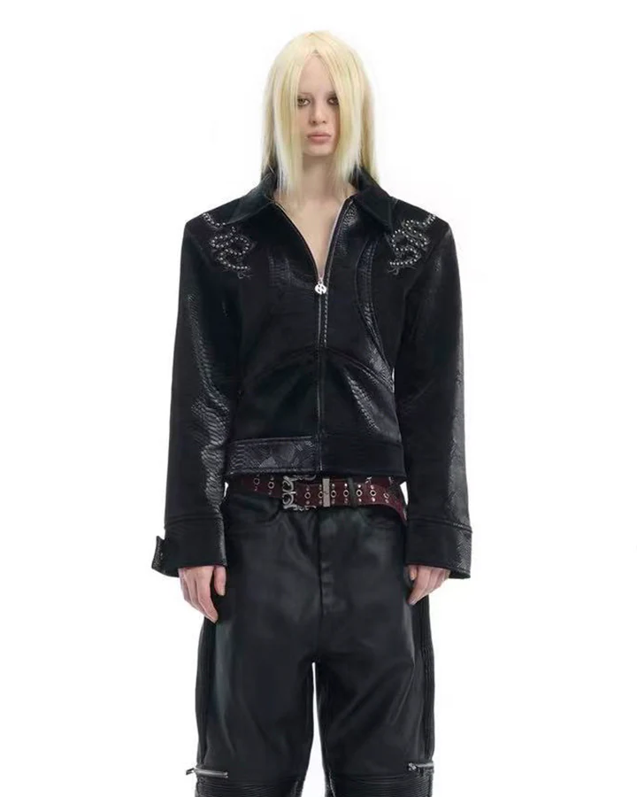 American Cropped Leather Jacket - Image 4