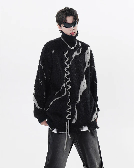 American Dark Aesthetic Distressed Turtleneck Sweater - Image 3
