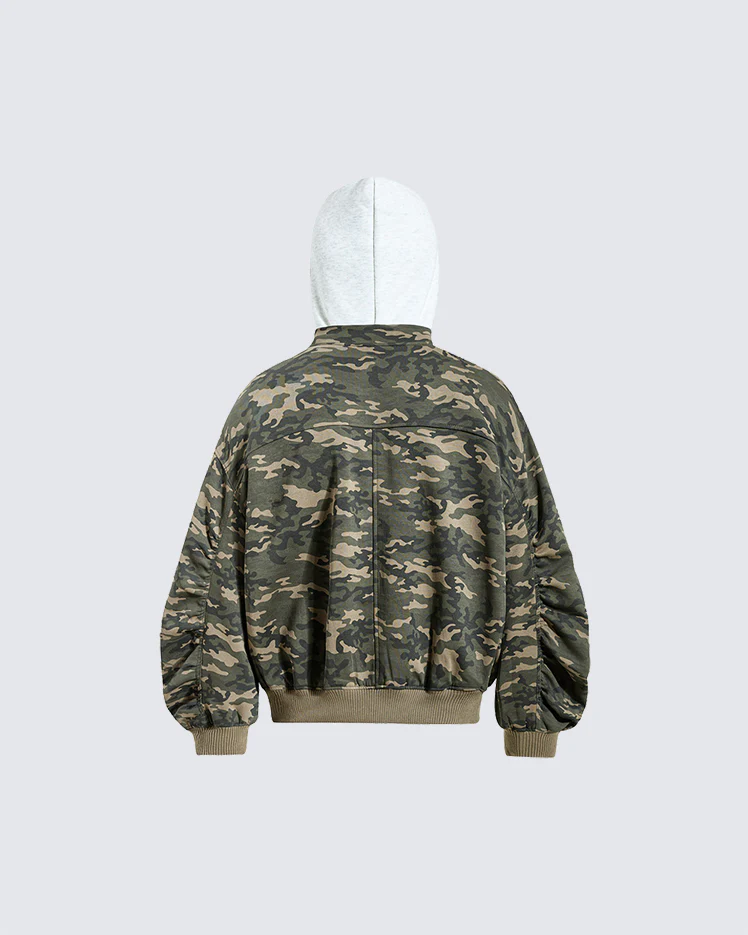 American Fake Two-Piece Patchwork Hooded Jacket - Image 5