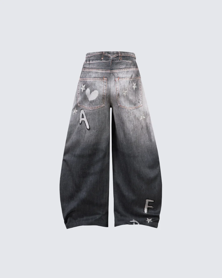 American High-Street Hand-Drawn Cat Print Scimitar Pants - Image 3