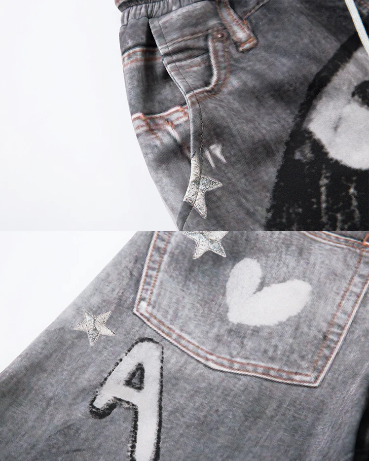 American High-Street Hand-Drawn Cat Print Scimitar Pants - Image 6