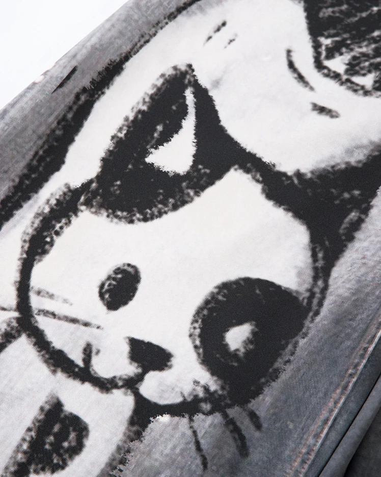 American High-Street Hand-Drawn Cat Print Scimitar Pants - Image 8