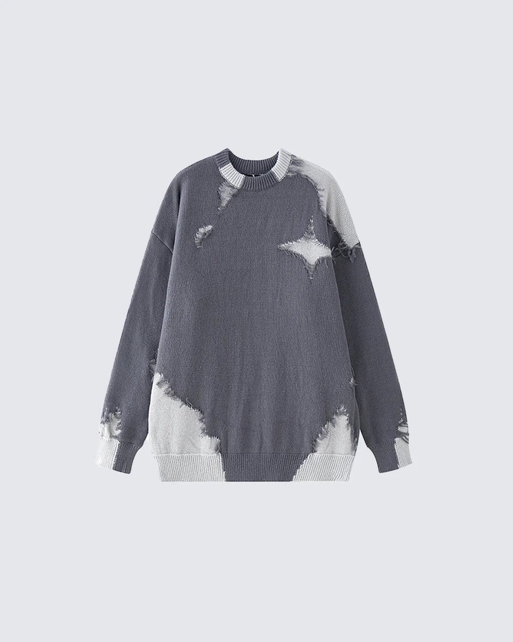 American High Street Hip-Hop Patchwork Frayed Sweater - Image 2