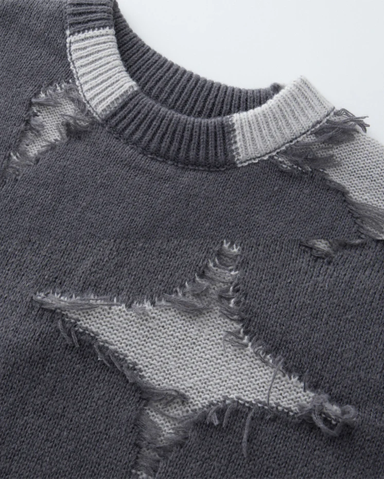 American High Street Hip-Hop Patchwork Frayed Sweater - Image 4