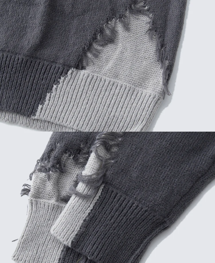 American High Street Hip-Hop Patchwork Frayed Sweater - Image 5