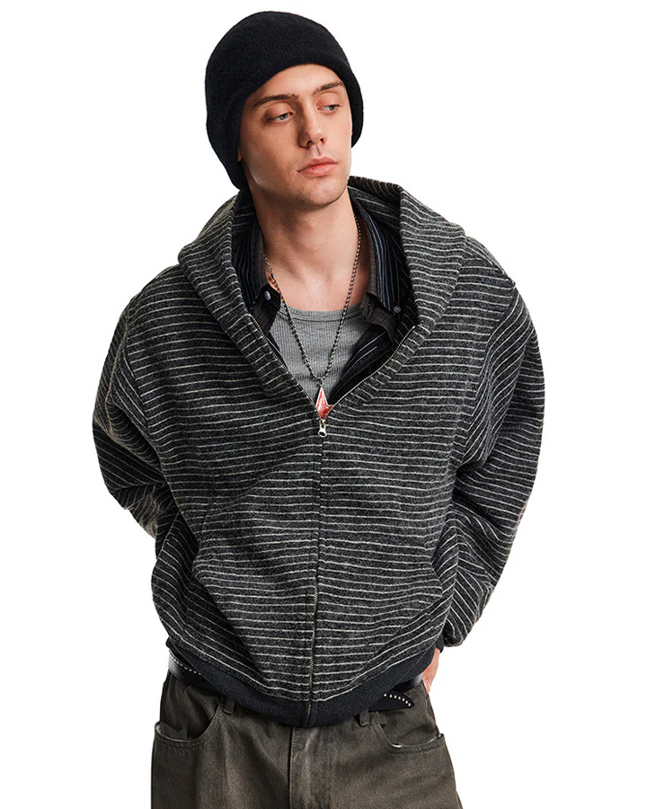American High-Street Striped Hooded Sweatshirt - Image 2