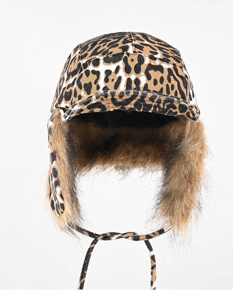 American Leopard Print Plush Trapper Cap - Image 5