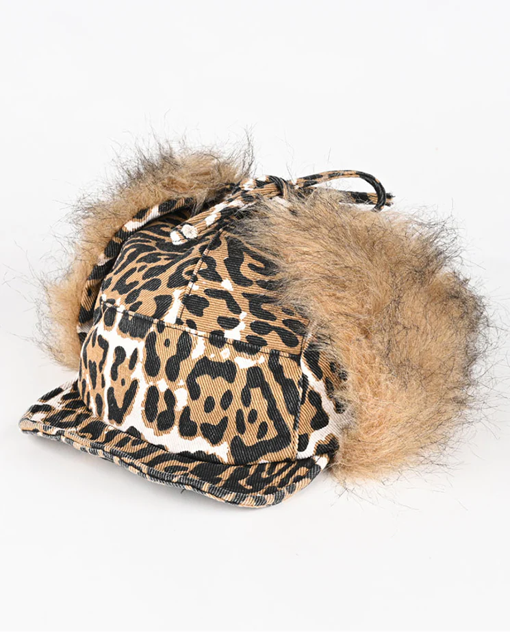 American Leopard Print Plush Trapper Cap - Image 6