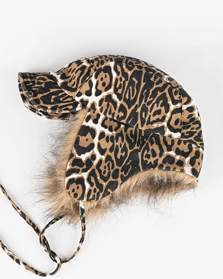 American Leopard Print Plush Trapper Cap - Image 7