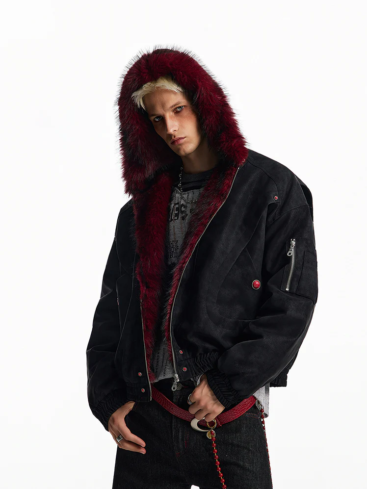 American Retro Fur-Collar Fleece-Lined Cotton Jacket - Image 2