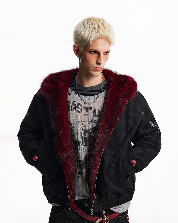 American Retro Fur-Collar Fleece-Lined Cotton Jacket - Image 3