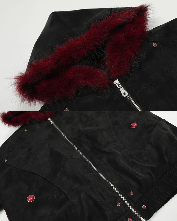 American Retro Fur-Collar Fleece-Lined Cotton Jacket - Image 7