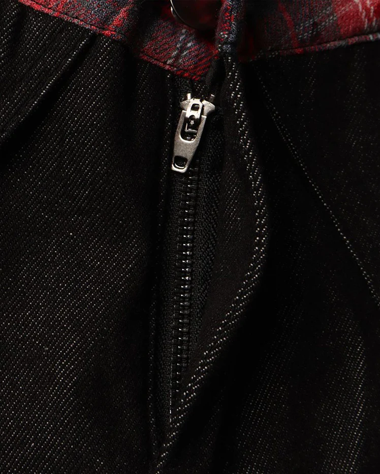 American Retro Plaid Patchwork Denim Pants - Image 7