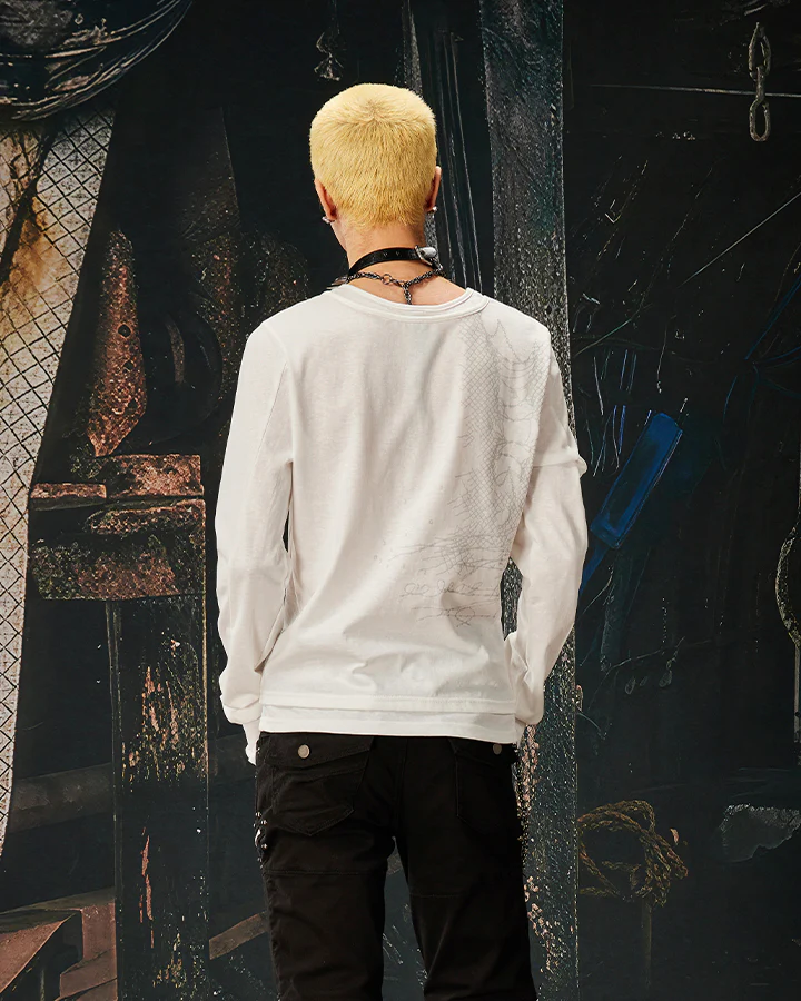 American Skeleton Texture Layered Long T-Shirt - Image 5