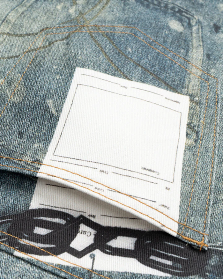 American Street Graffiti Print Washed Denim Shorts - Image 5