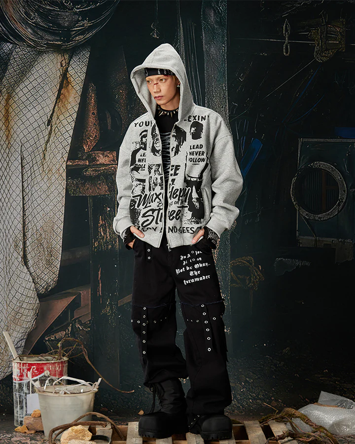 American Street Portrait Graffiti Zip-Up Hoodie - Image 11