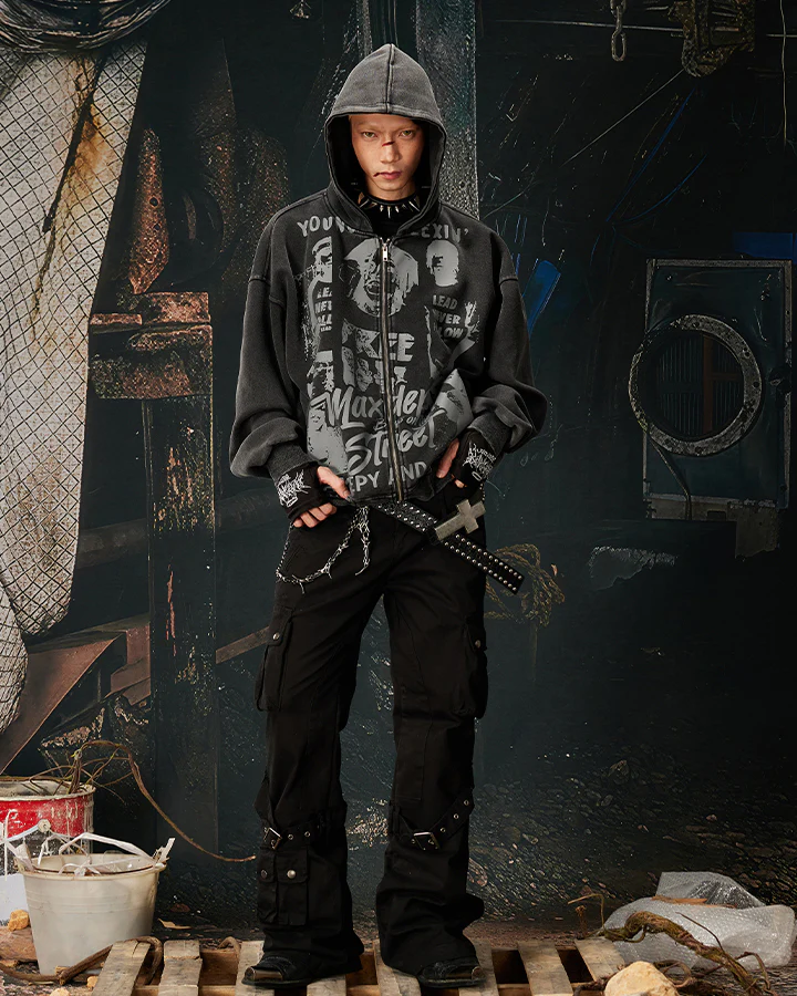 American Street Portrait Graffiti Zip-Up Hoodie - Image 13
