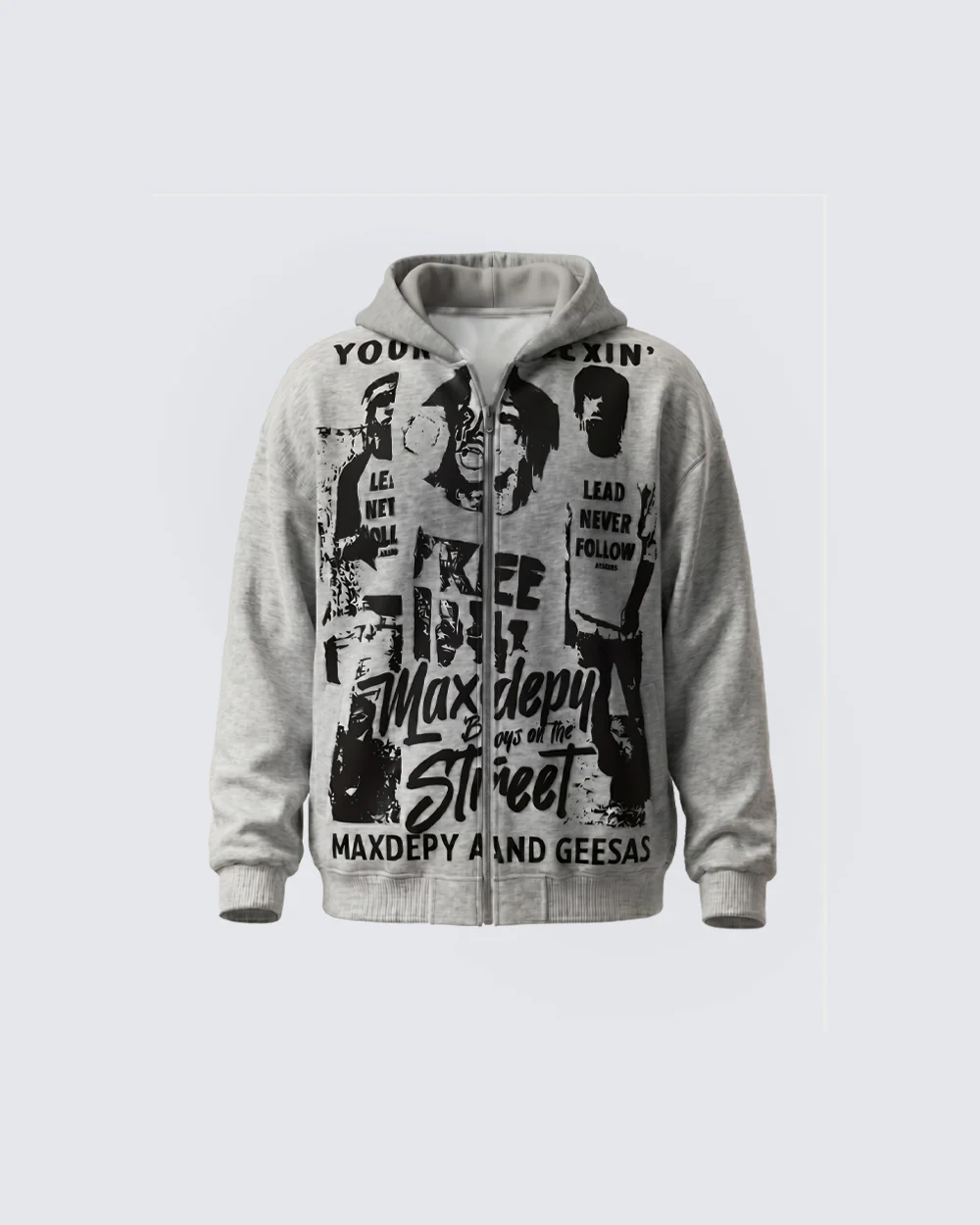 American Street Portrait Graffiti Zip-Up Hoodie - Image 3