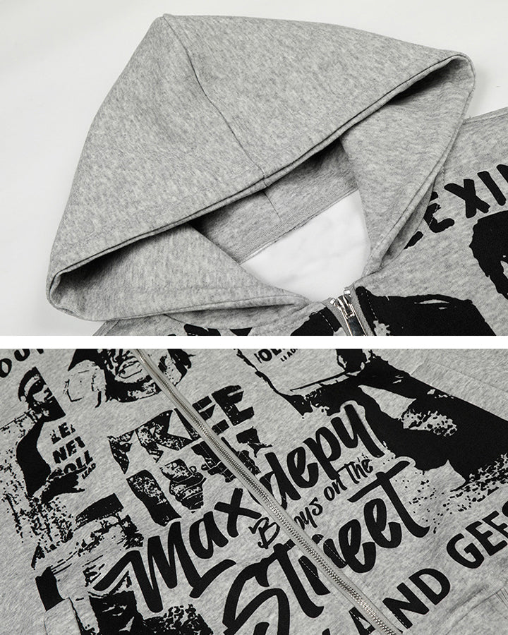 American Street Portrait Graffiti Zip-Up Hoodie - Image 9