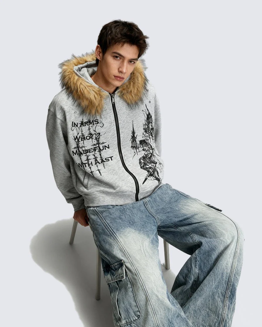 American Street Style Printed Hoodie Jacket - Image 2