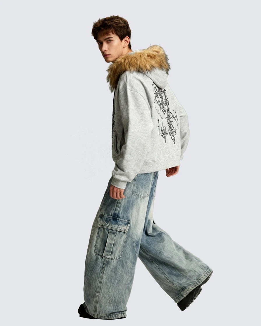 American Street Style Printed Hoodie Jacket - Image 4
