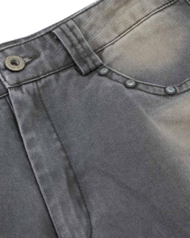 American-Style Distressed Vintage Washed Multi-Pocket Wide-Leg Jeans - Image 5