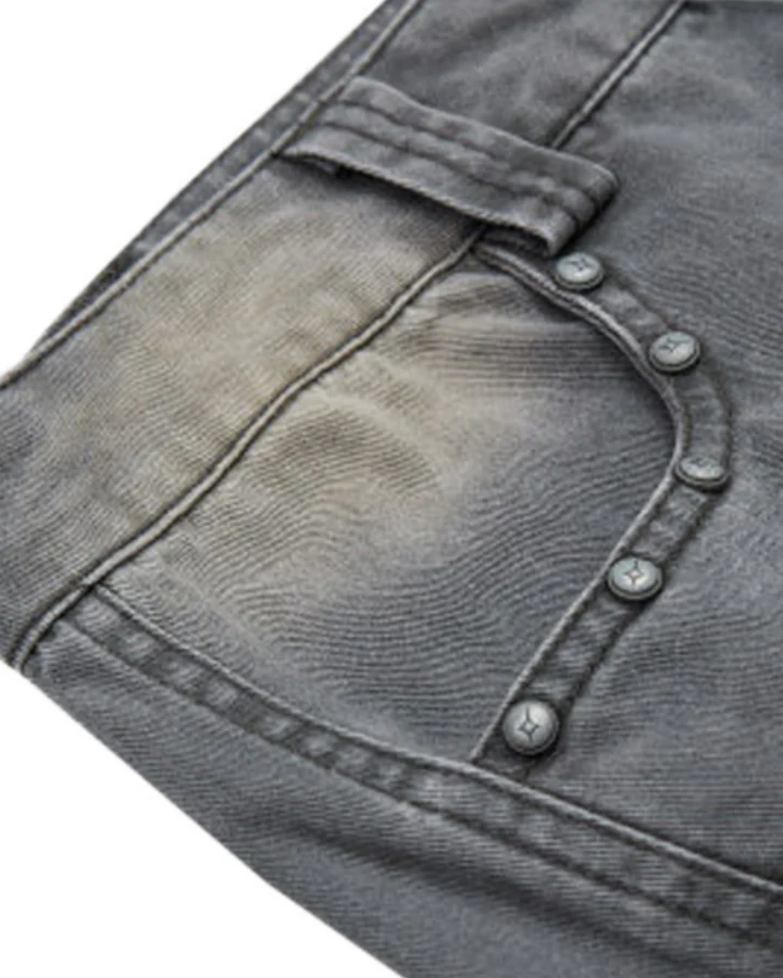 American-Style Distressed Vintage Washed Multi-Pocket Wide-Leg Jeans - Image 6