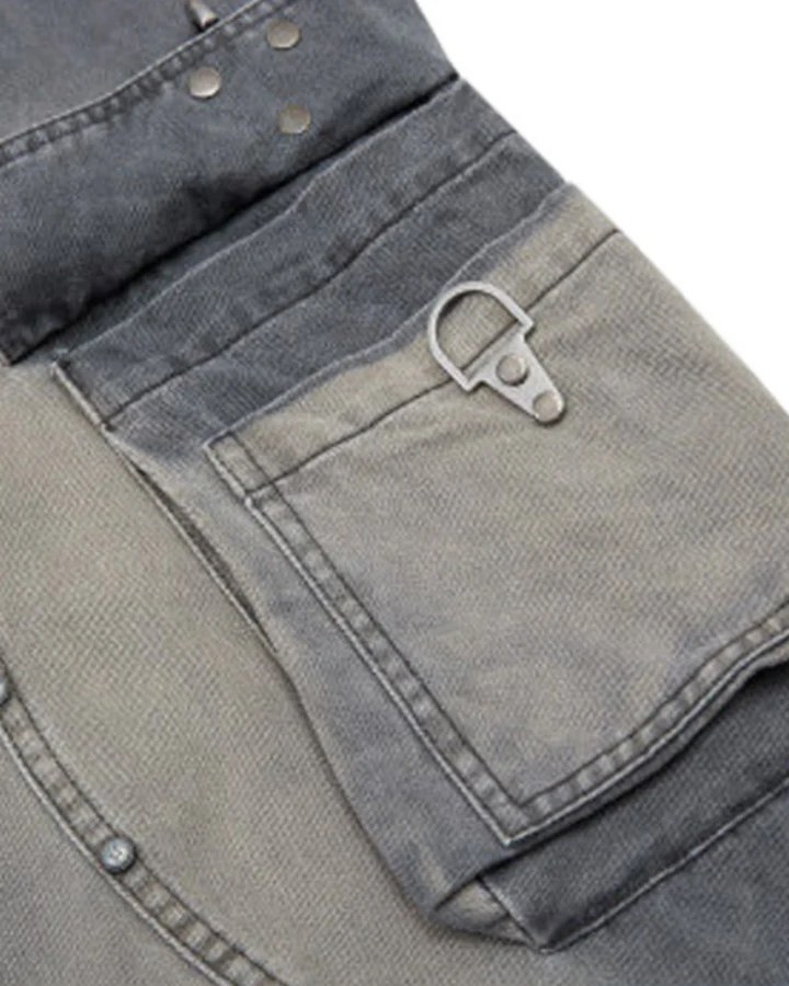 American-Style Distressed Vintage Washed Multi-Pocket Wide-Leg Jeans - Image 7