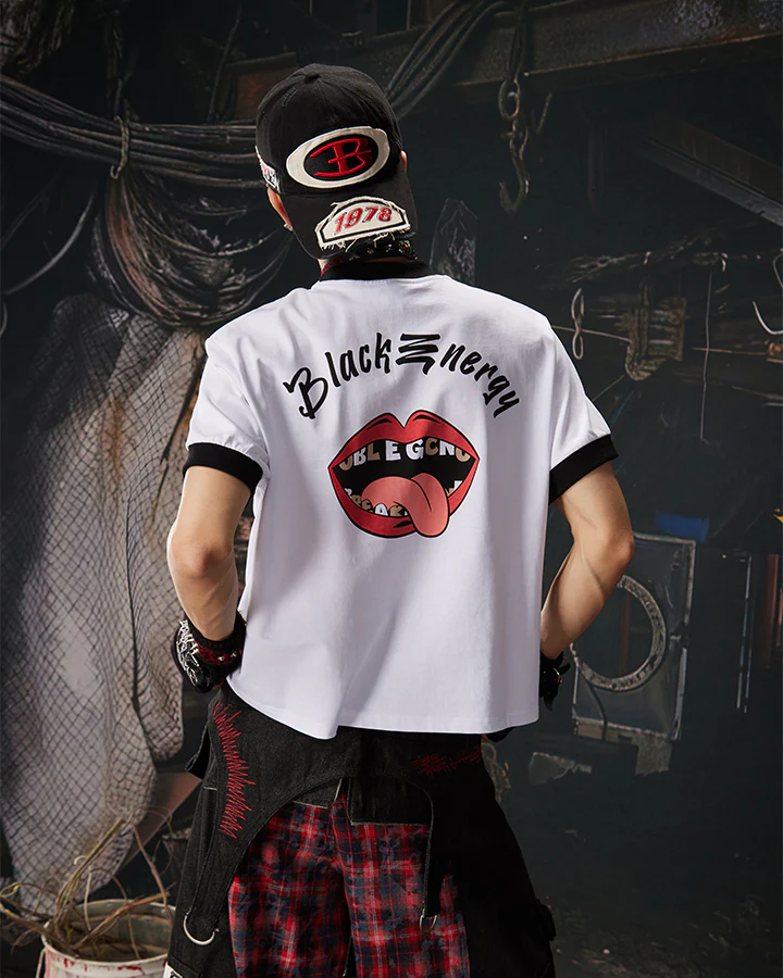 American Style Lip Print Regular-Shoulder T-Shirt - Image 5