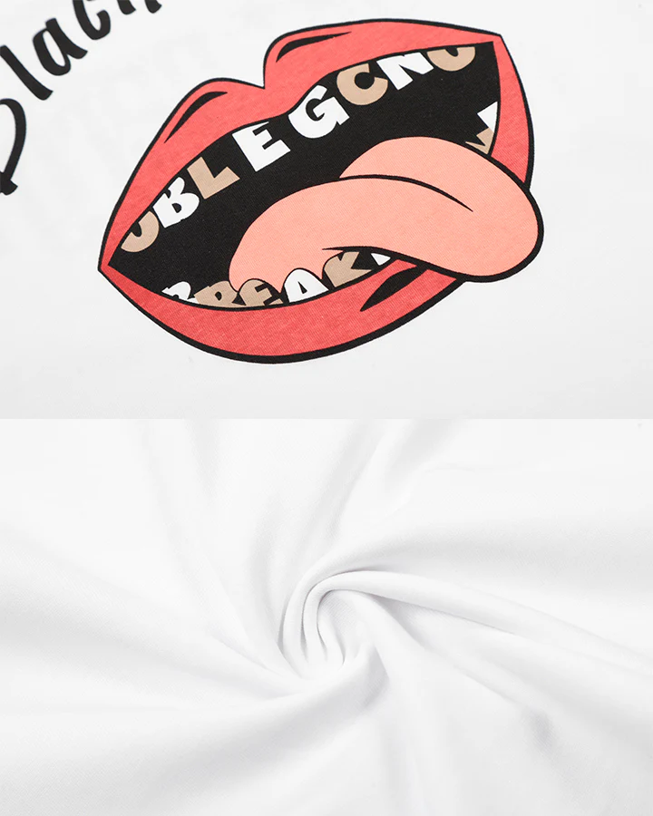 American Style Lip Print Regular-Shoulder T-Shirt - Image 9
