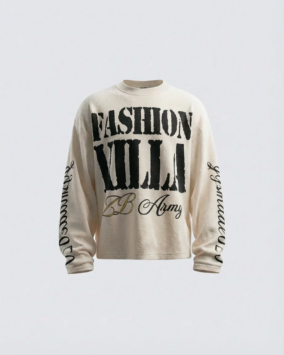 American Vintage Letter Print Waffle Long Sleeve T-Shirt - Image 2