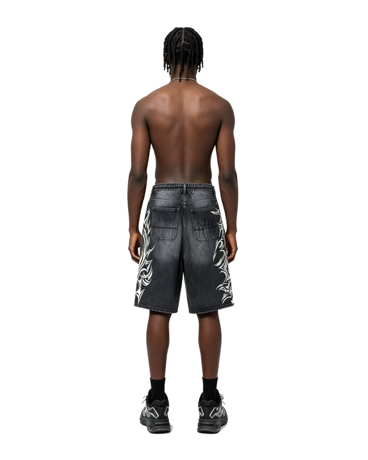 American Vintage Washed Tribal Print Denim Shorts - Image 3