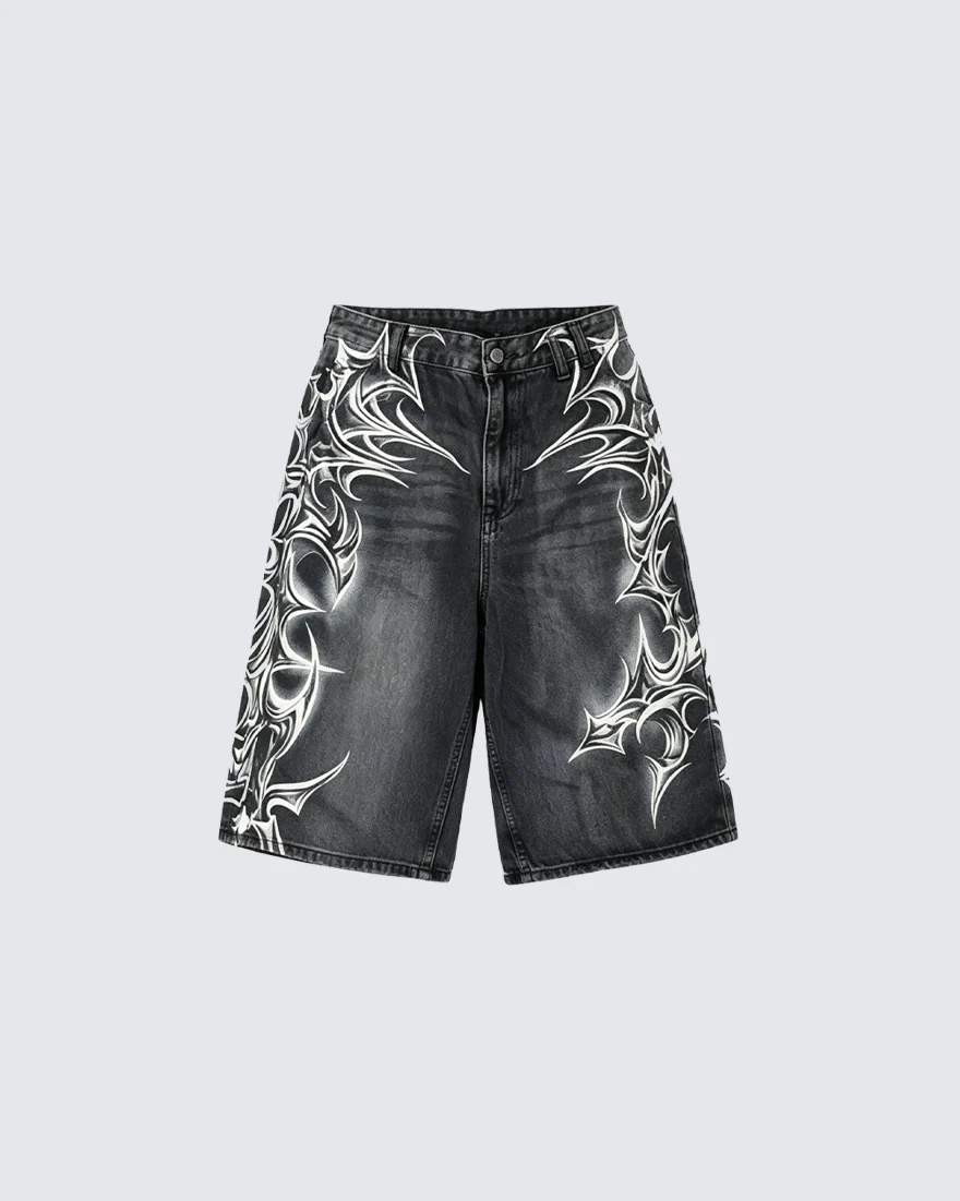 American Vintage Washed Tribal Print Denim Shorts - Image 4