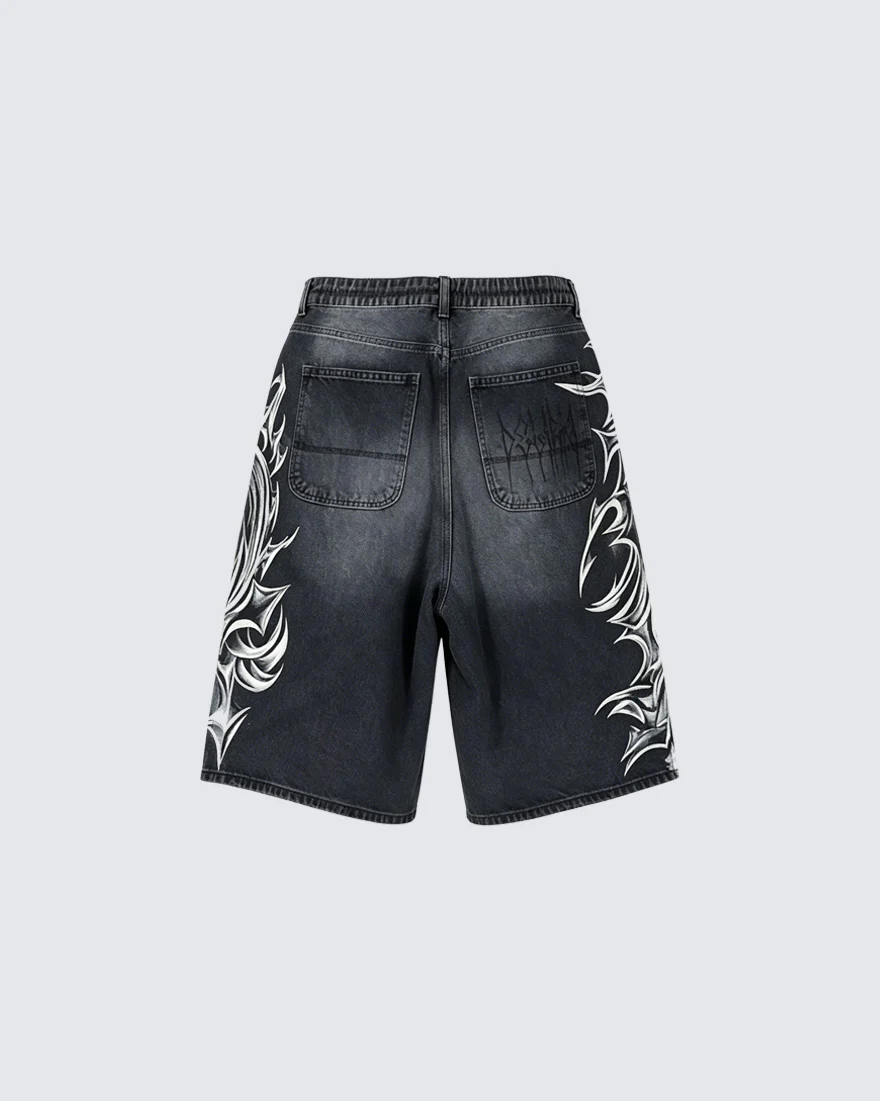 American Vintage Washed Tribal Print Denim Shorts - Image 5