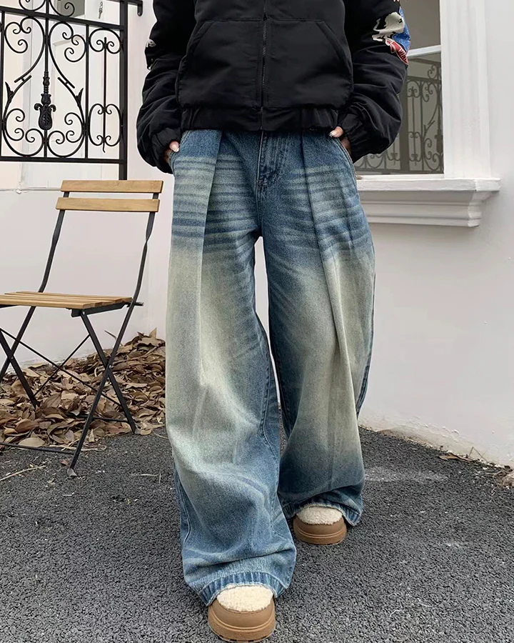 American Vintage Whiskered Washed Denim Jeans - Image 3